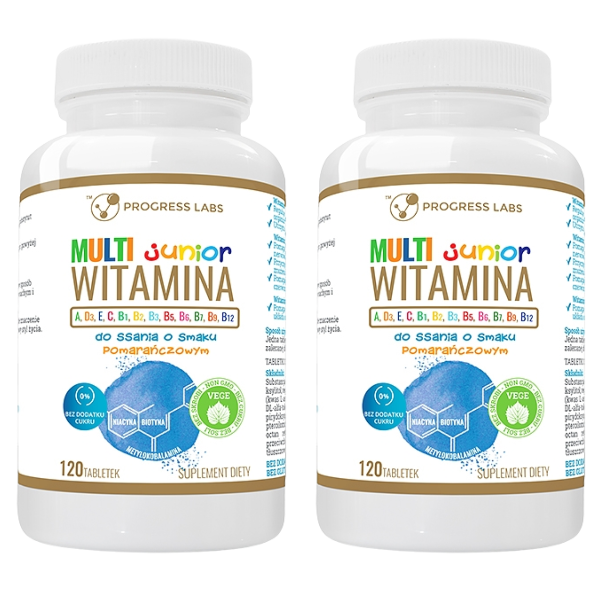 Zestaw PROGRESS LABS Multiwitamina JUNIOR 120 tabletek do ssania