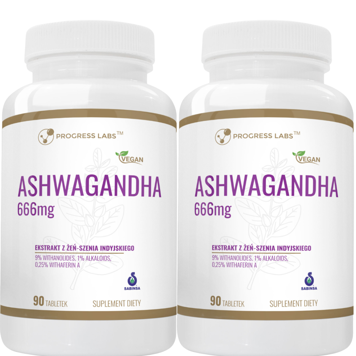 Zestaw Progress Labs Ashwagandha 666 mg tabletki 90 szt 9% WITHANOLIDES Suplement x2