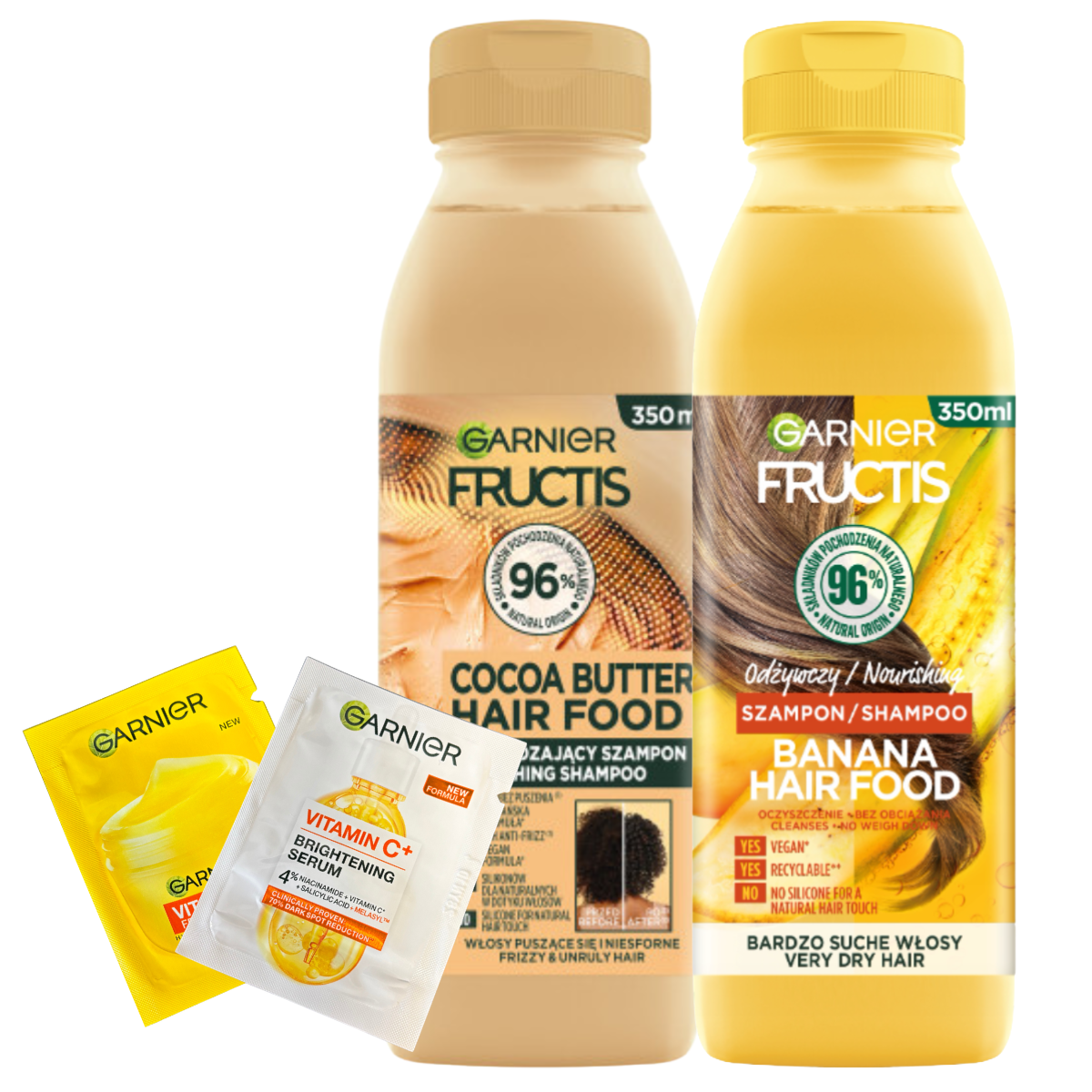 Garnier Fructis Banana Cacao Hair Food Odżywczy Szampon Do Włosów Suchych 2x350ml