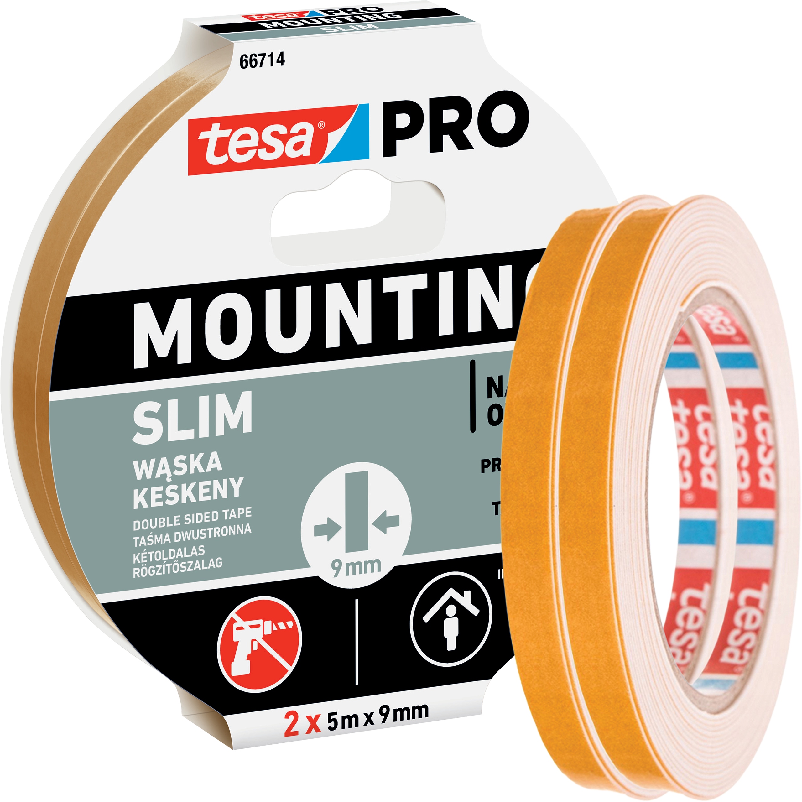 Tesa Pro Slim dwustronna taśma montażowa piankowa do listew 9 mm 2 × 5 m