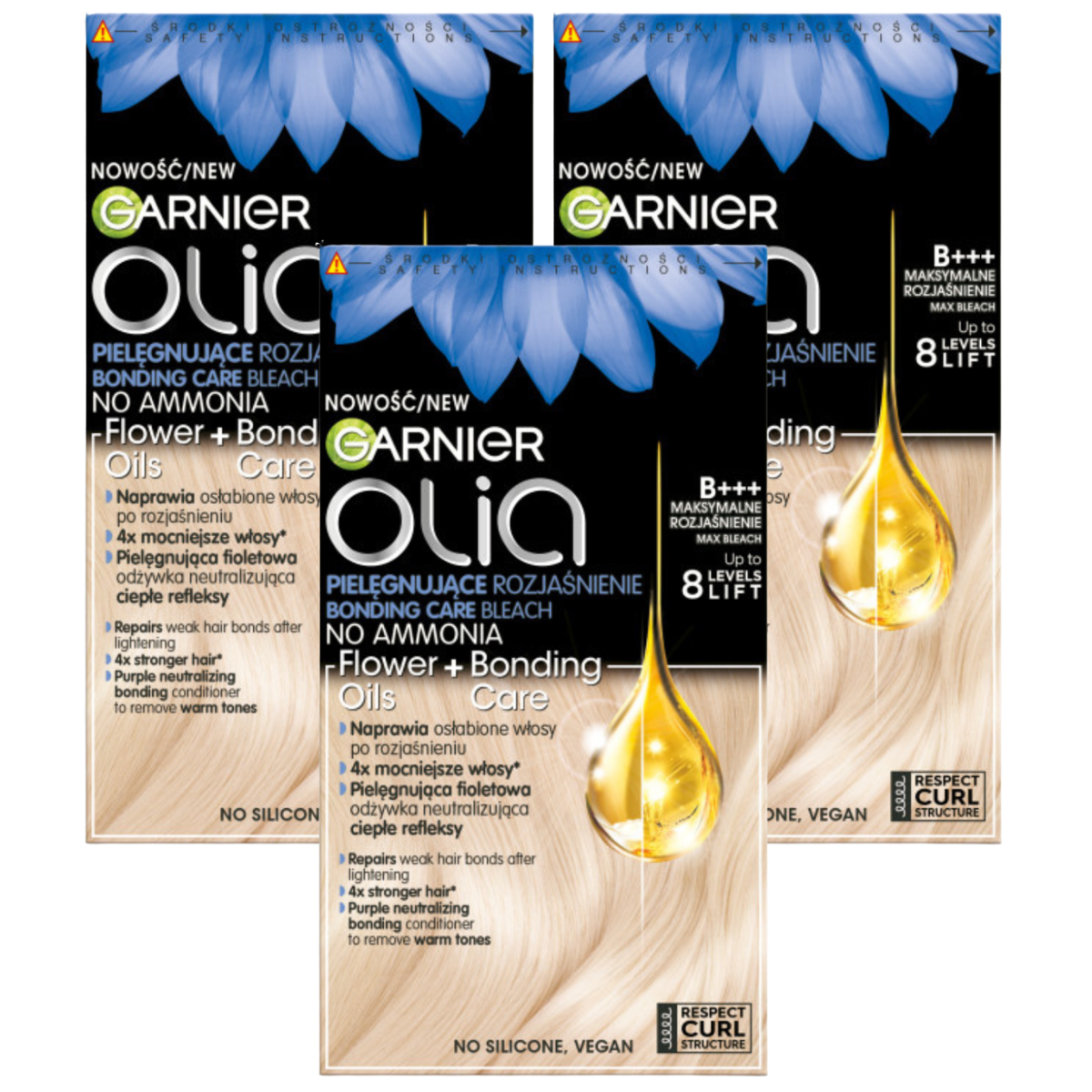 Garnier Olia Pielęgnujące Rozjaśnienie Rozjaśniacz Włosów Bez Amoniaku 3szt.