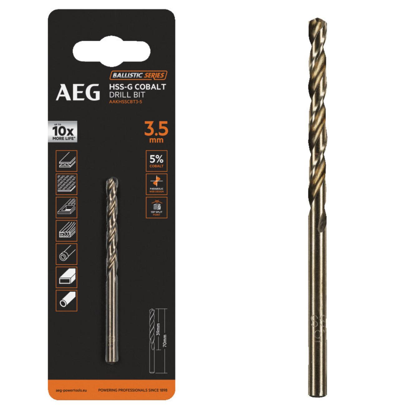 Kobaltowe Wiertło do Metalu HSS-G 3,5mm AEG AAKHSSCBT3-5