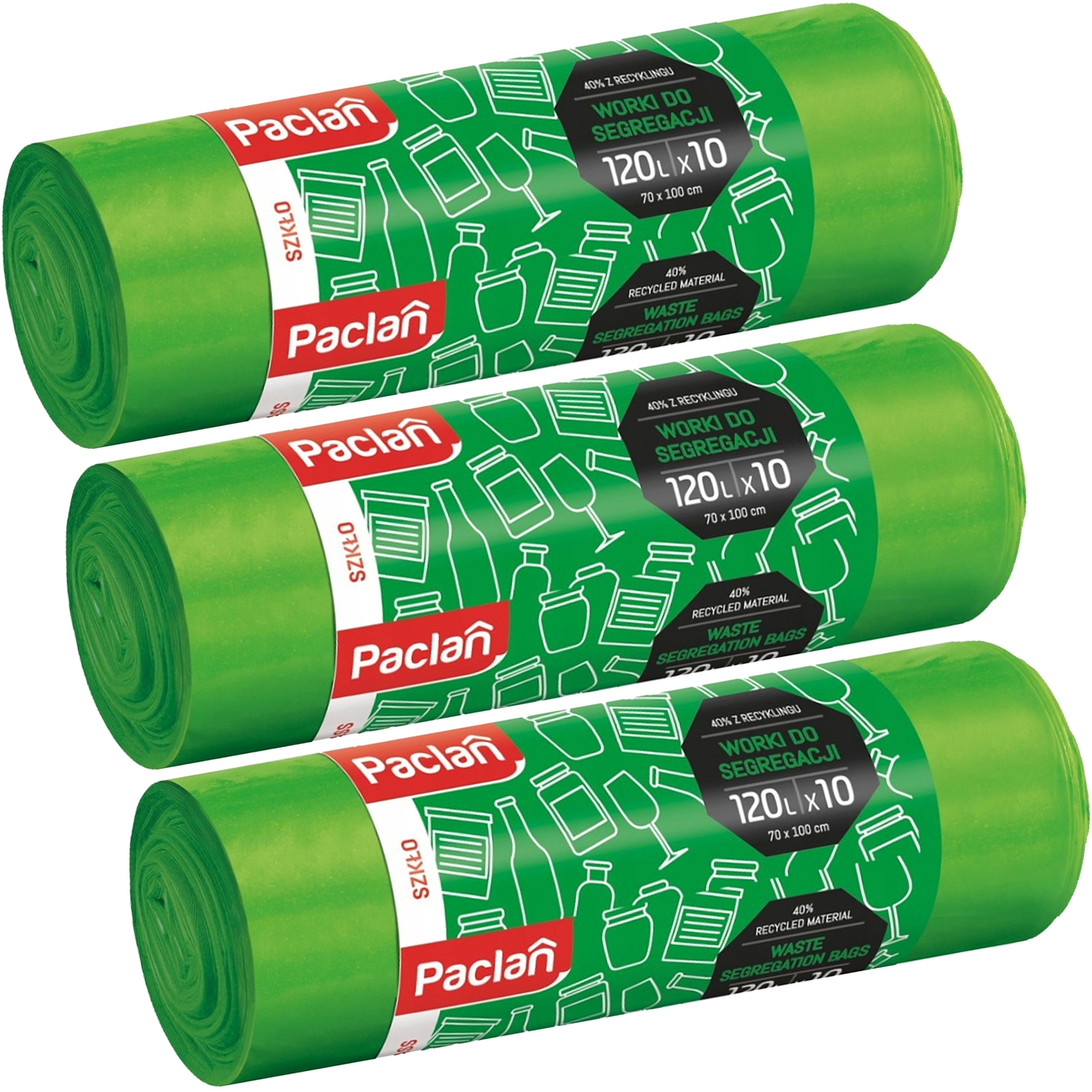 Paclan worek do segr szkło 120l 10 szt ziel0ny NEW x3