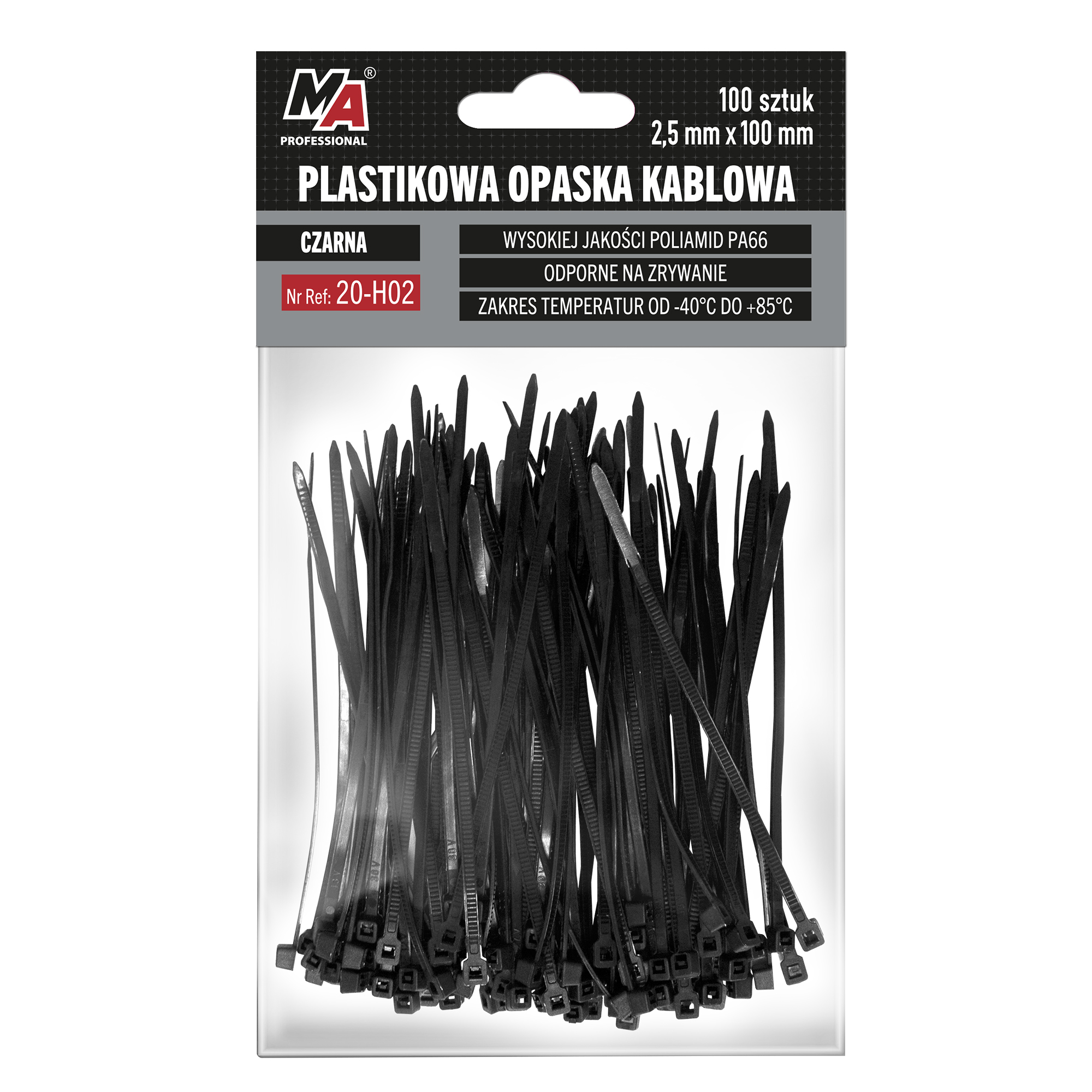MA Professional plastikowa opaska kablowa – czarna 2,5mm x 100 100szt