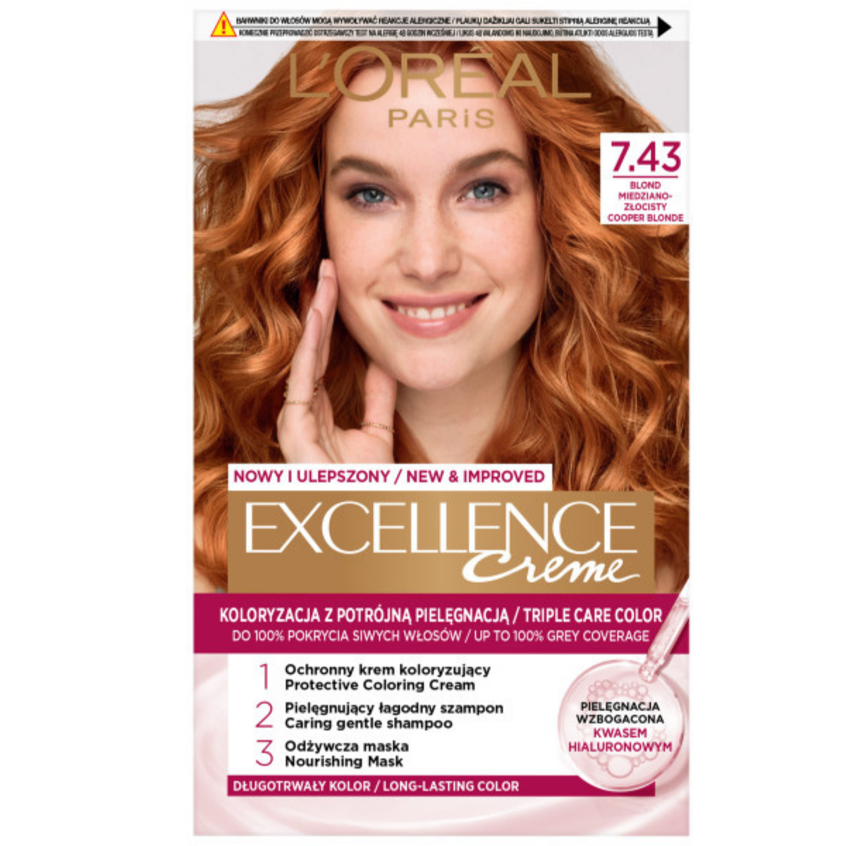 L’Oréal Paris Excellence Creme Farba do włosów 7.43 Blond miedziano-złocisty