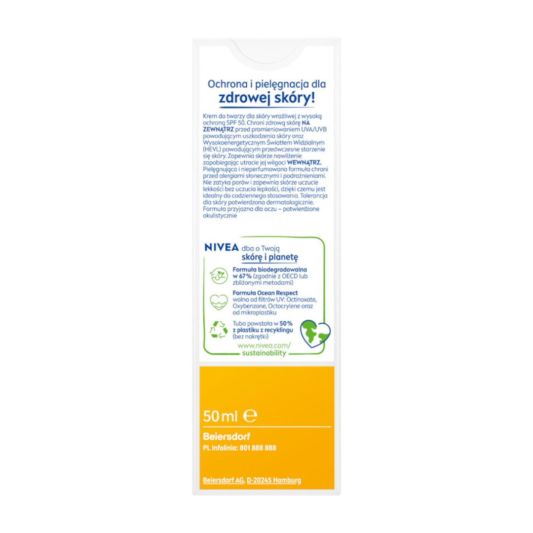 Nivea Sun Sensitive krem ochronny do twarzy dla skóry wrażliwej SPF 50 50 ml