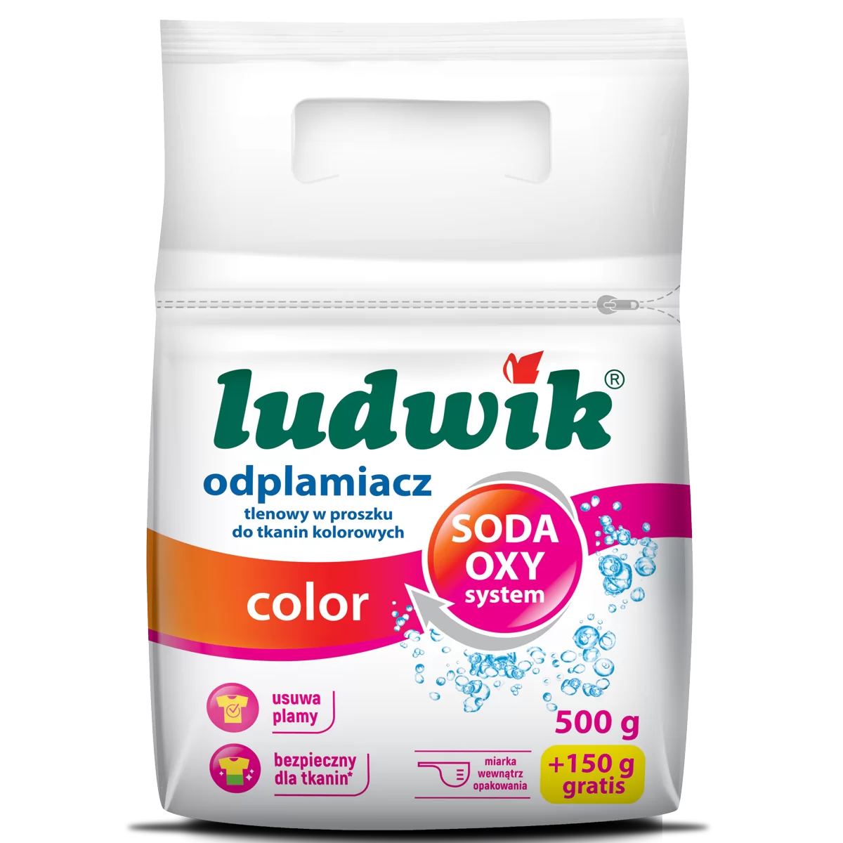 LUDWIK – preparaty do prania Odplamiacz tlenowy do tkanin kolorowych 500g+150g