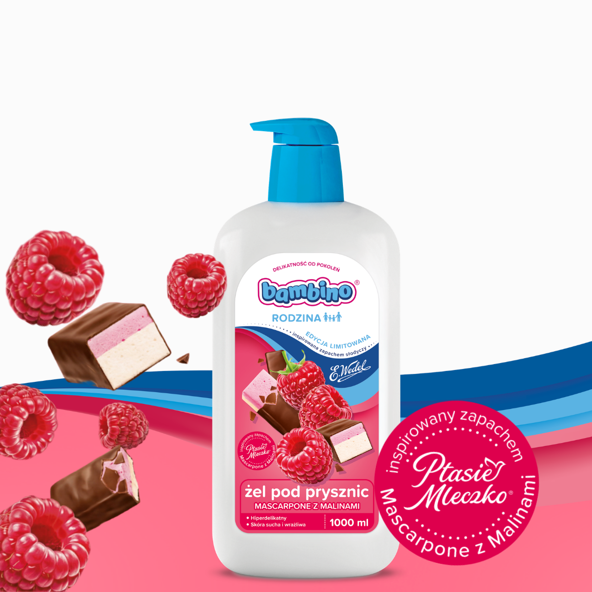 2 x Bambino Rodzina & Wedel Żel pod prysznic o zapachu malina z mascarpone