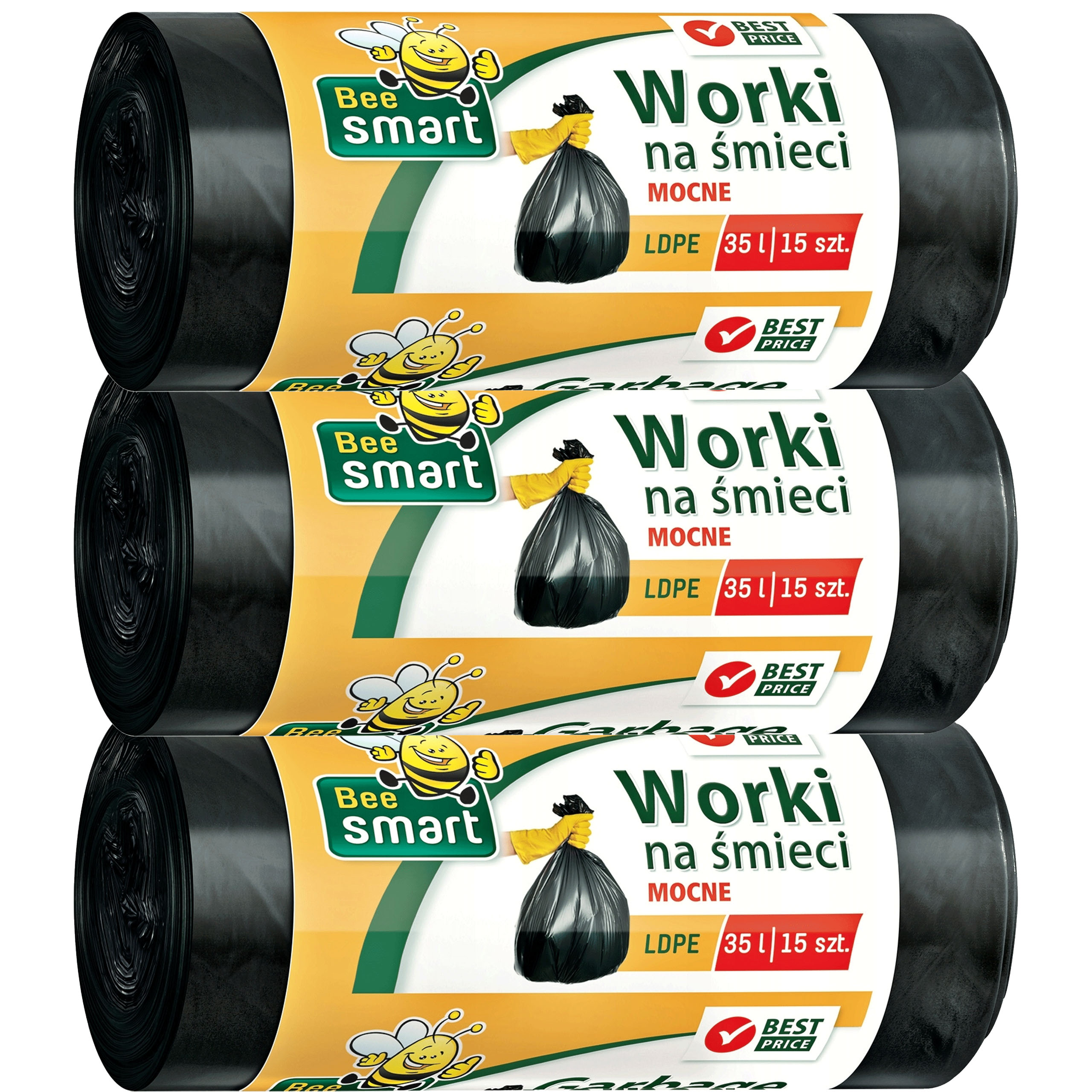 Bee Smart Worki na Śmieci LDPE 35l 15szt. 242424 x3