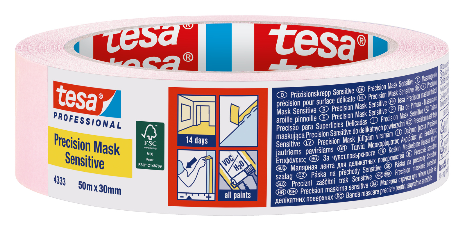 TESA Taśma maskująca malarska delikatna PRECISION 7 dni 50m x 30mm różowa