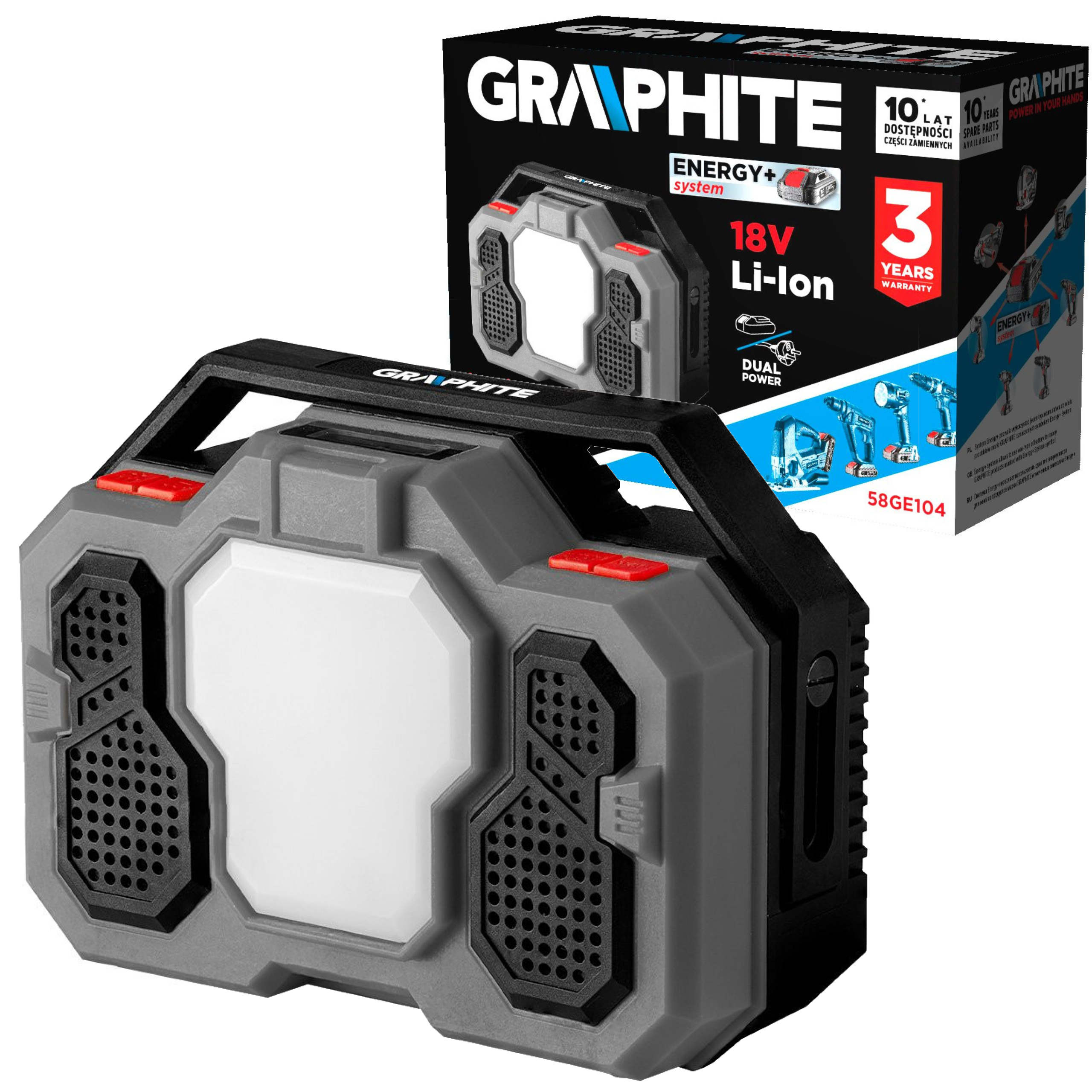 GRAPHITE RADIO AKUMULATOROWO-SIECIOWE ENERGY+ 18V LI-LON – BEZ AKUMULATORA