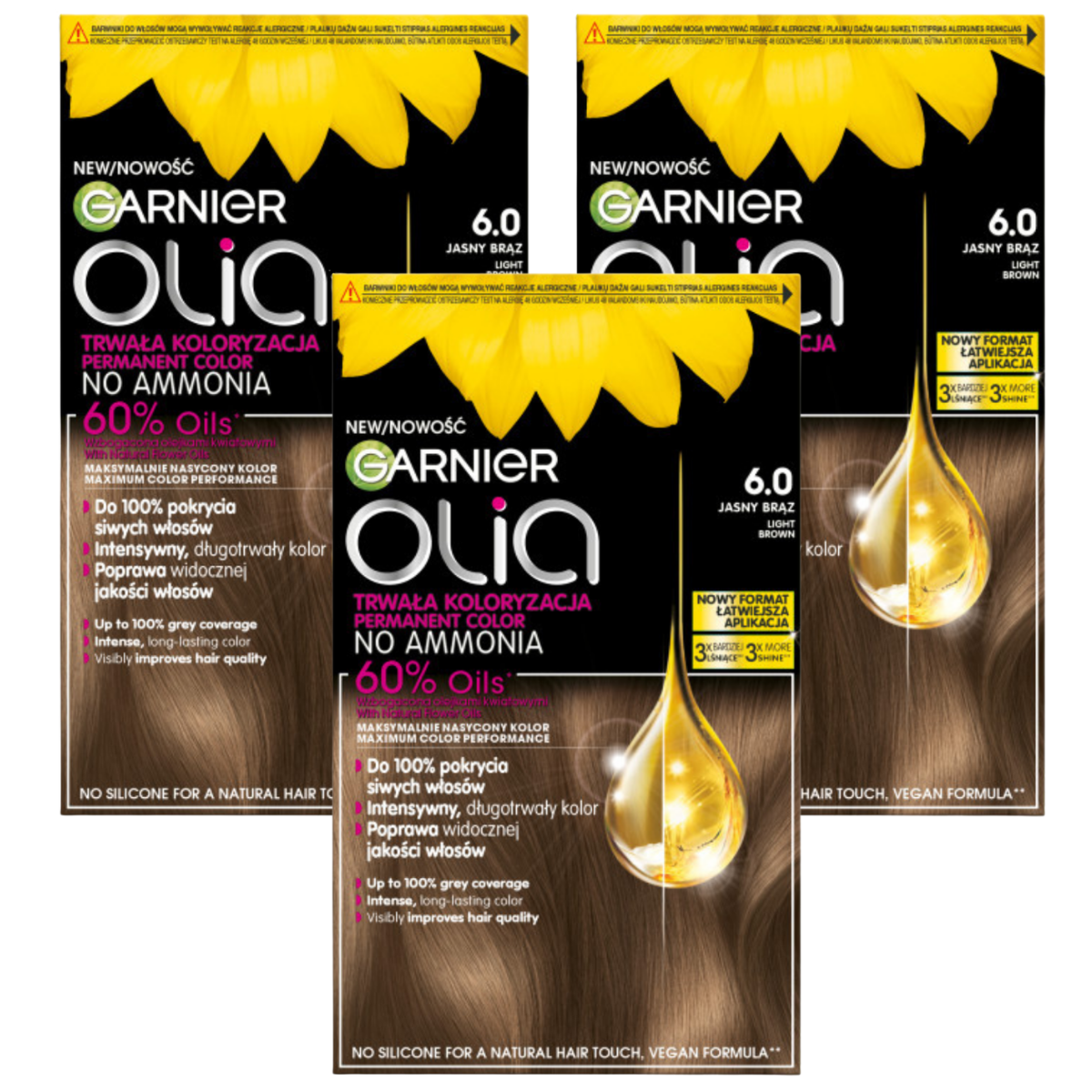 Garnier Olia Permanentna Koloryzacja Farba Do Włosów 6.0 Kolor Jasny Brąz 3szt.