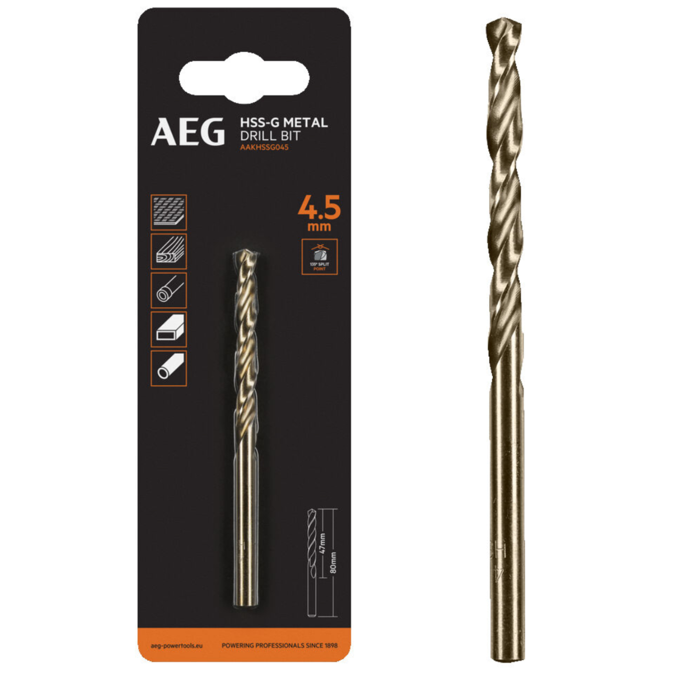 Wiertło do Metalu HSS-G 4,5mm 1szt. AEG AAKHSSG045