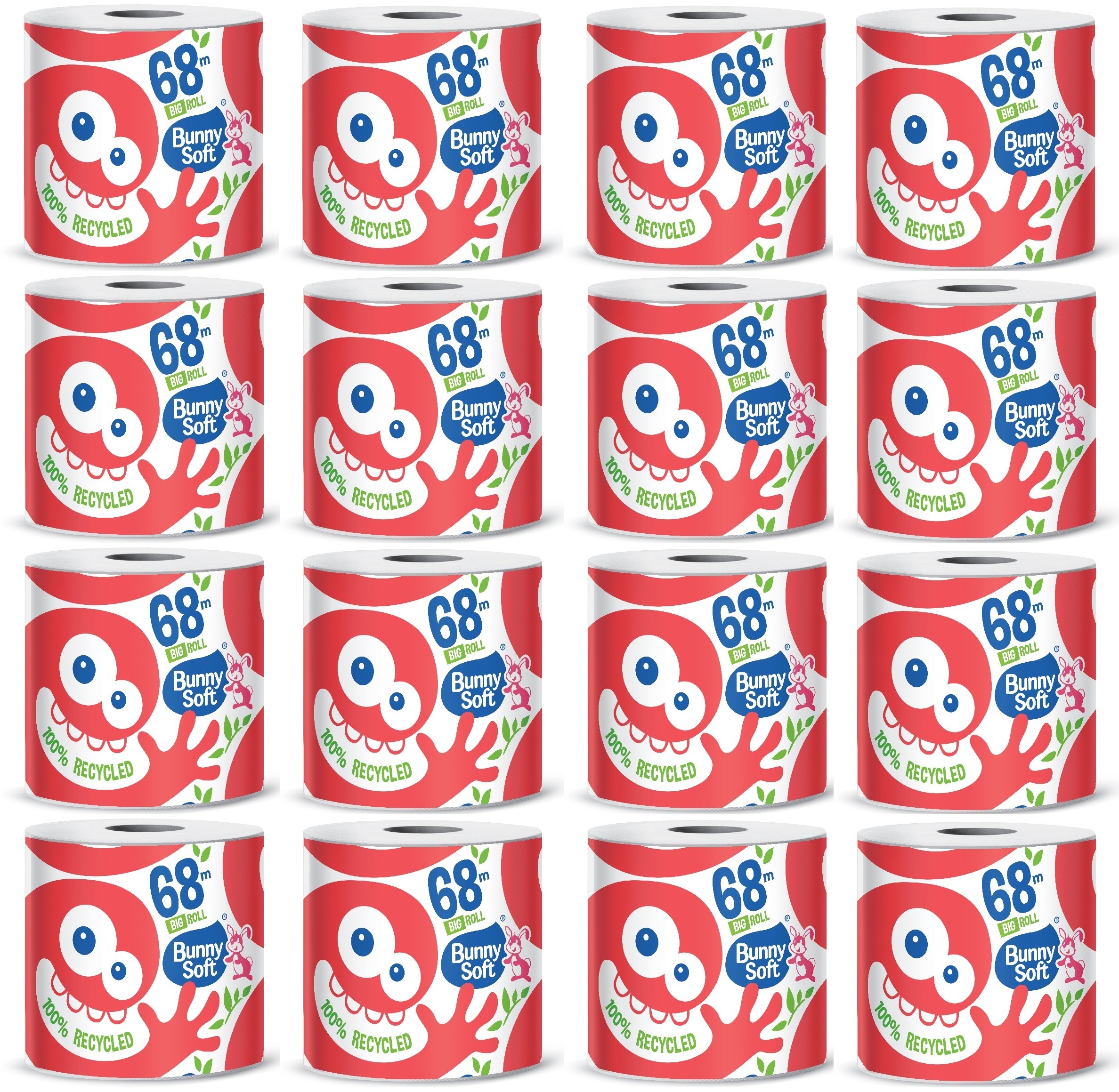 16 x Papier toaletowy Bunny Soft BIG ROLKA 2-warstwowa makulatura, 68mb