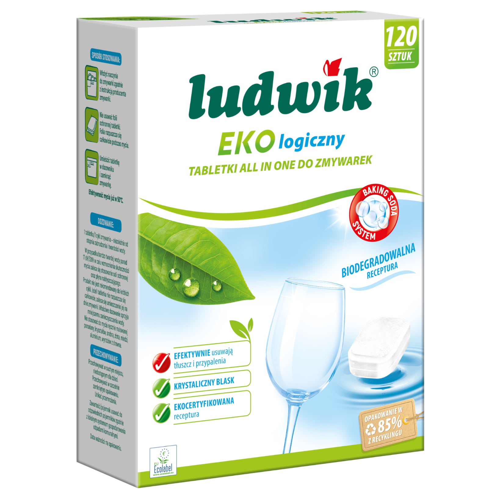 LUDWIK ekologiczny – system do zmywarek tabletki Ekologiczny ALL IN ONE tabletki do zmywarek 120 szt. 2160 g (120x18g)