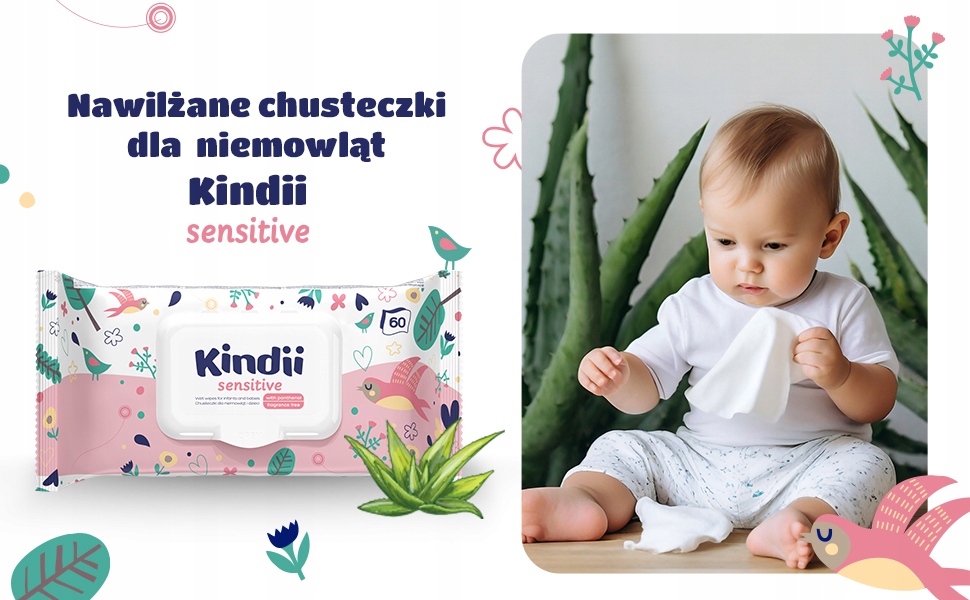 KINDII DELIKATNE CHUSTECZKI NAWILŻANE DLA DZIECI SENSITIVE 60 SZT.