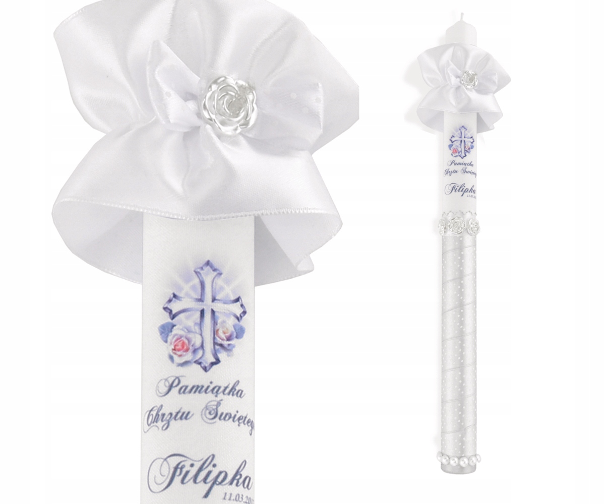 Świeca NA CHRZEST z ozdobami  imię i data CHRZTU prezent na chrzest