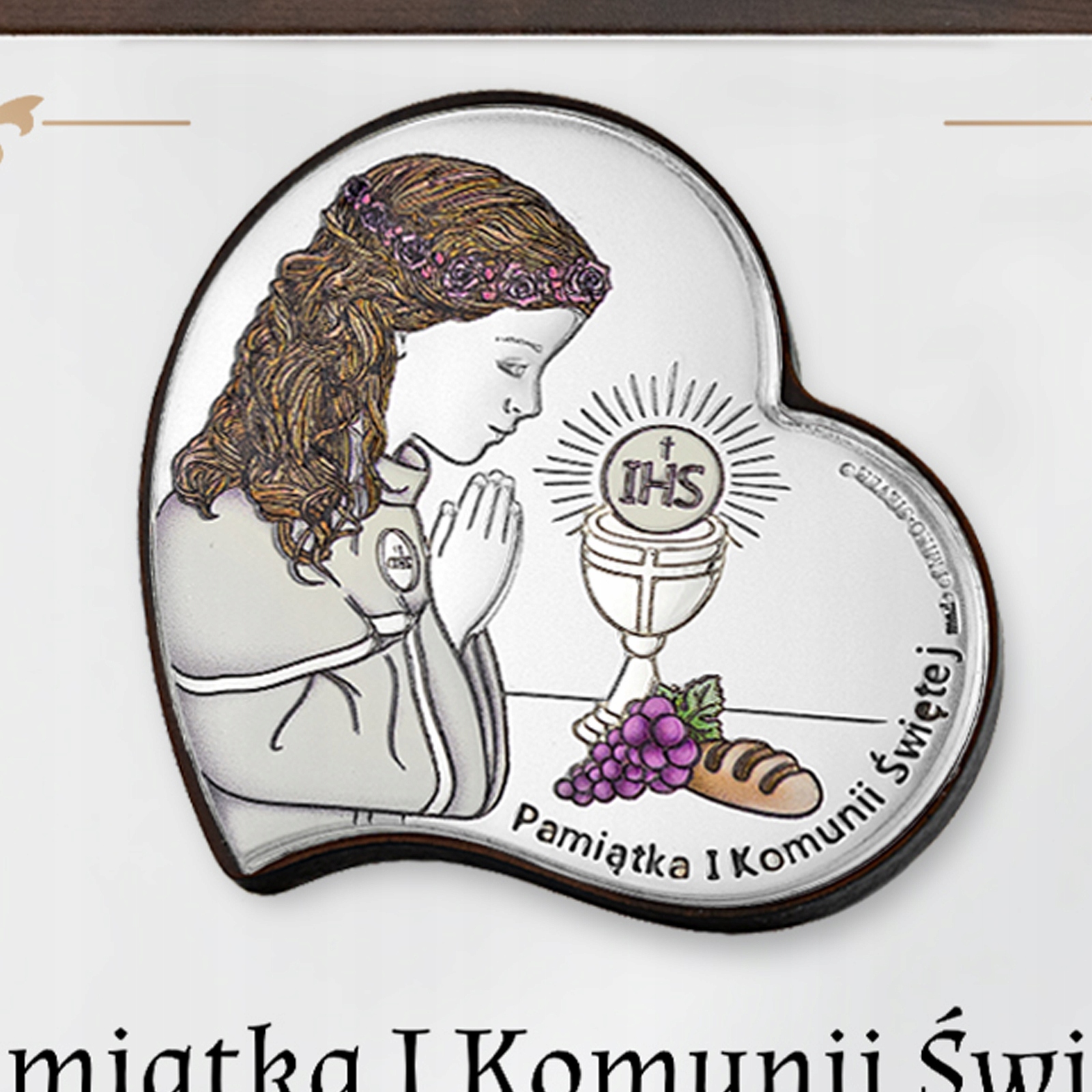 SREBRNY obrazek pamiątka I Komunii Świętej NADRUK