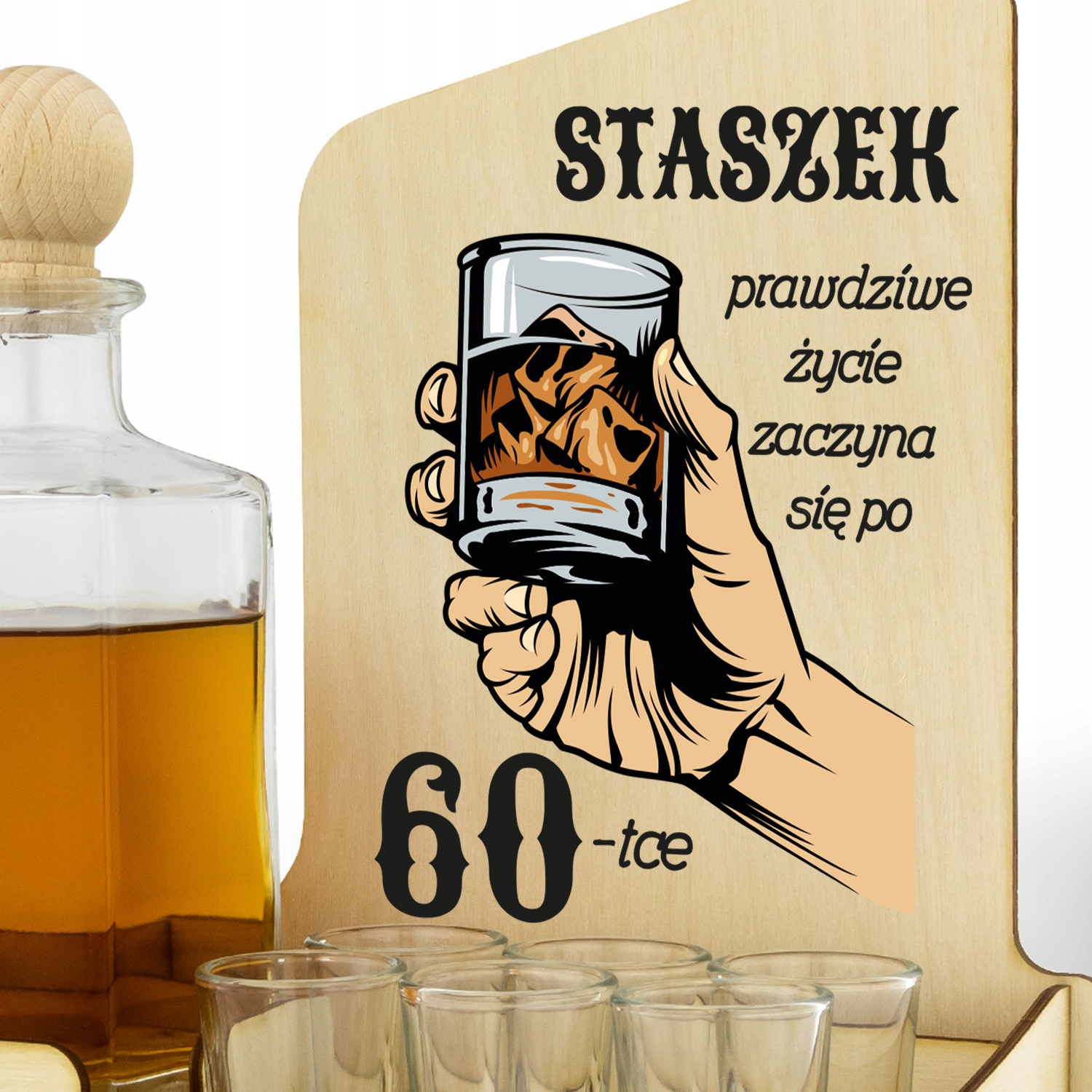 Karafka barek kieliszki z nadrukiem URODZINY 60