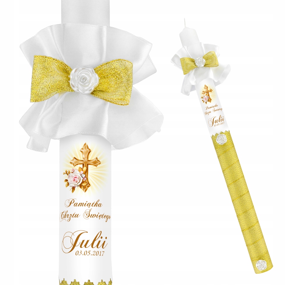 Zdobiona Świeca NA CHRZEST imię i data CHRZTU prezent na chrzest