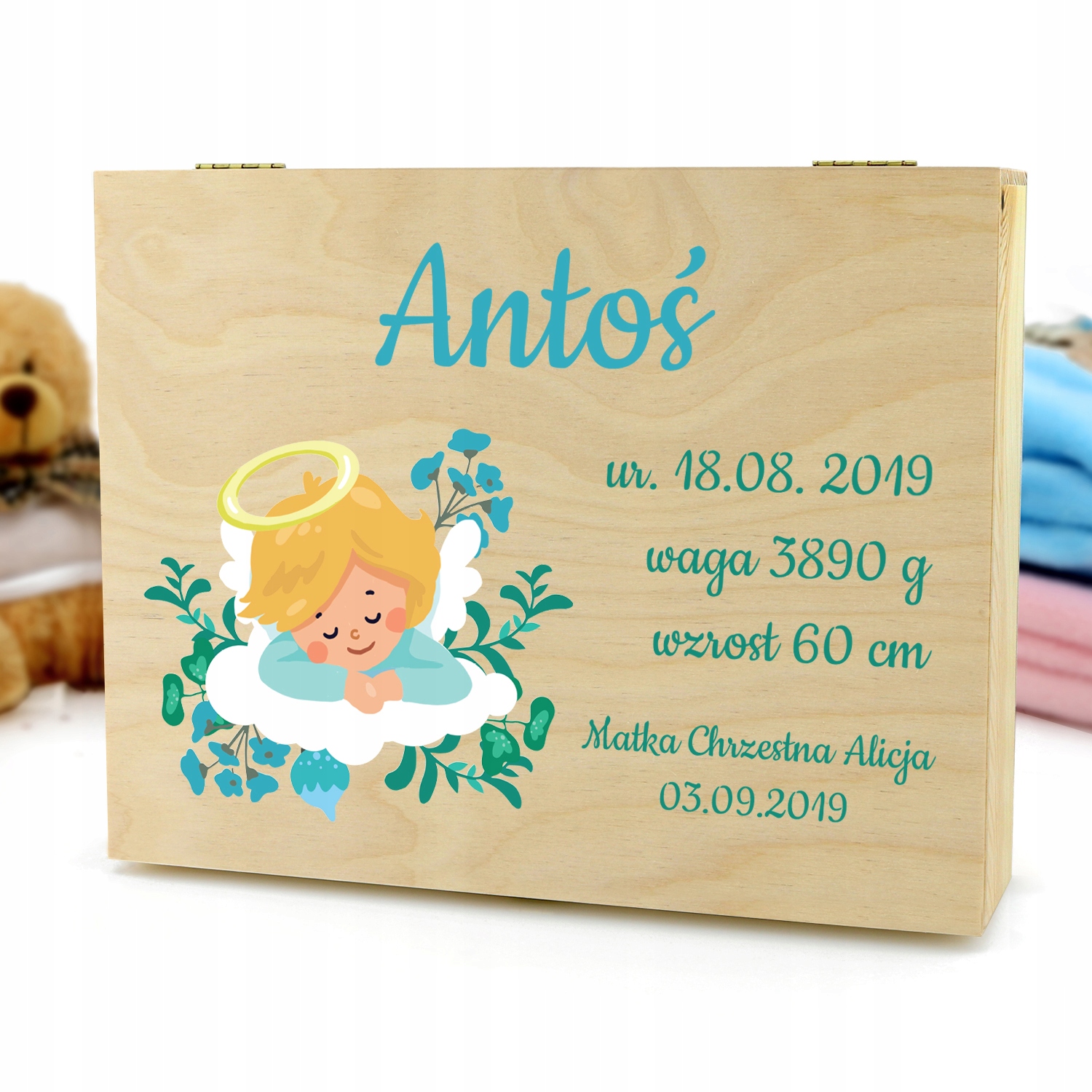 Pudełko wspomnień NADRUK prezent na chrzest pamiątka chrztu