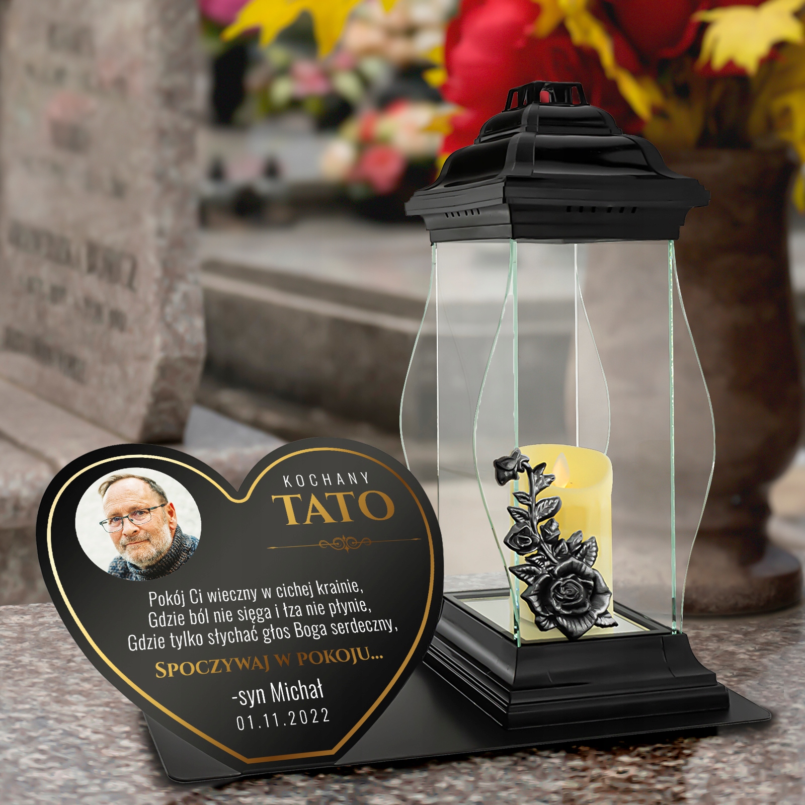 ZNICZ XXL wkład LED + DEDYKACJA na grób MAMY TATY