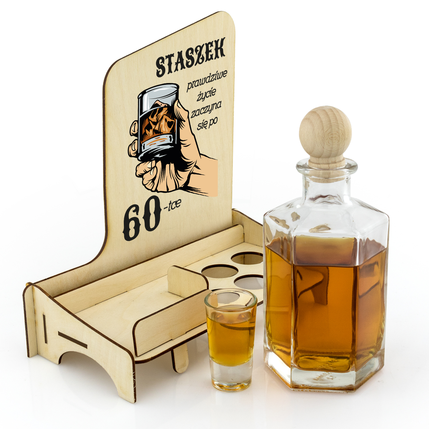 Karafka barek kieliszki z nadrukiem URODZINY 60