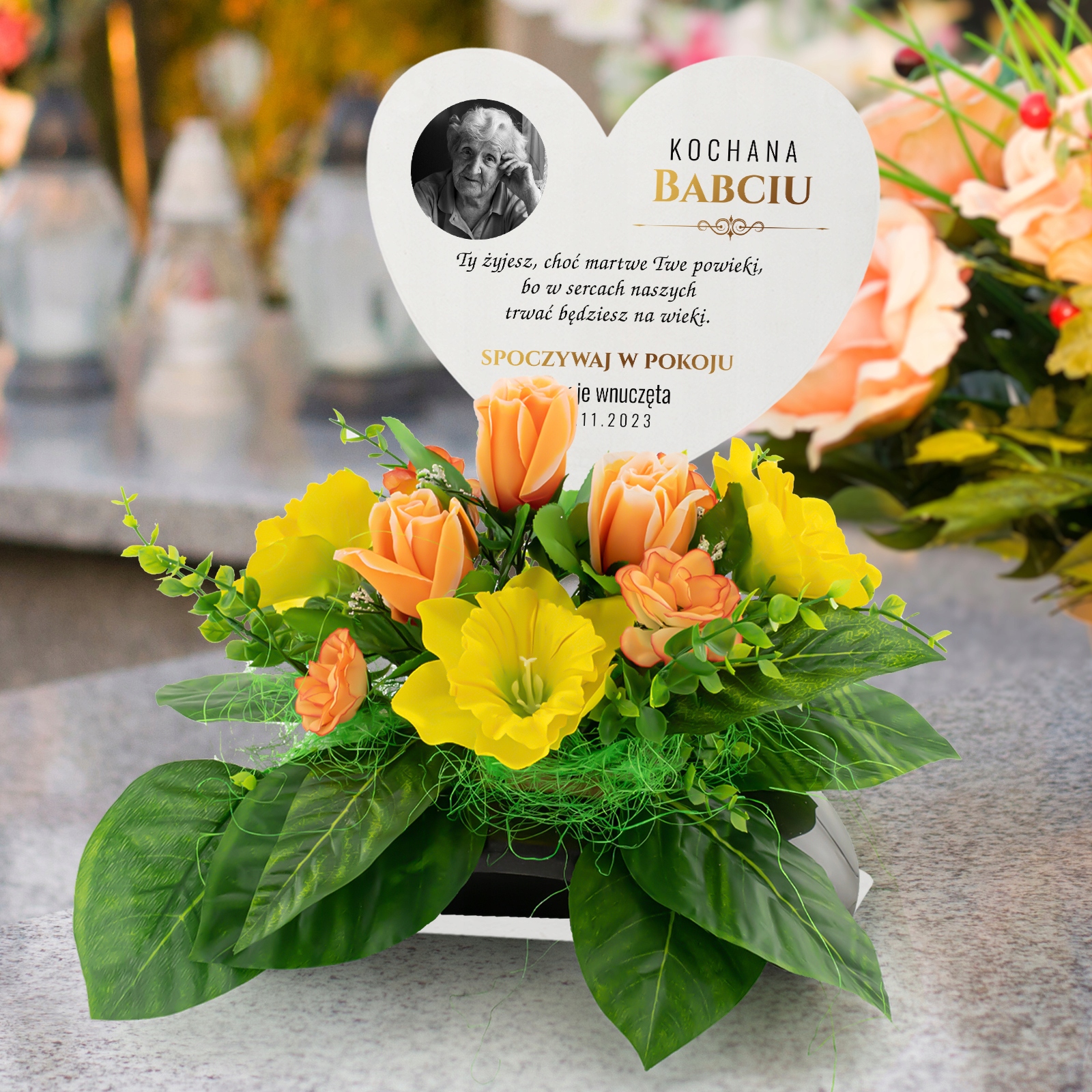 Stroik wiosenny na GRÓB + PODSTAWKA z DEDYKACJĄ