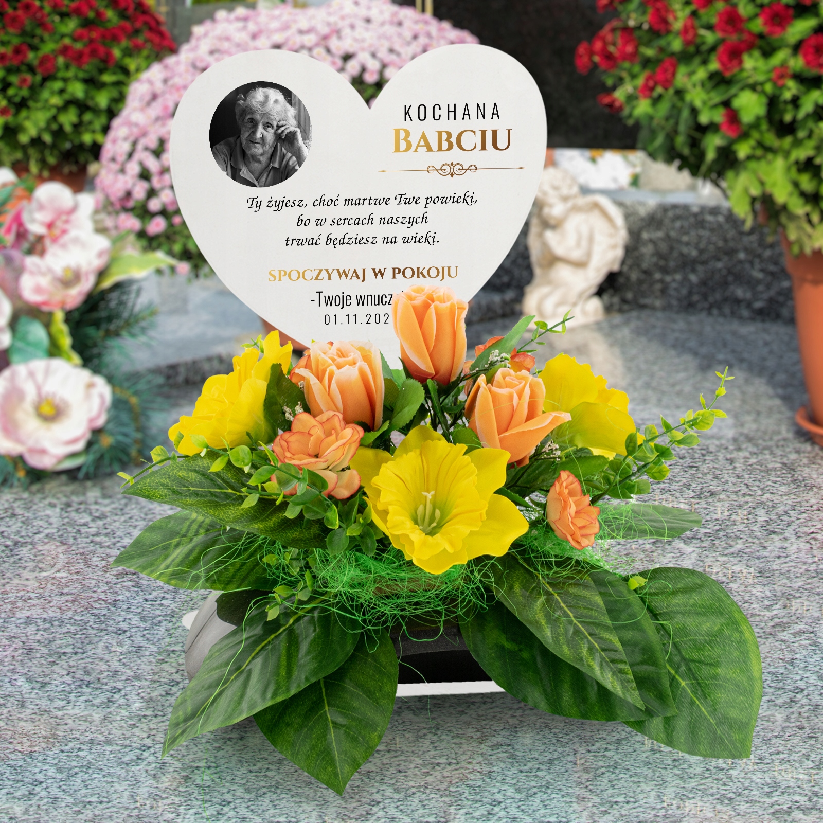 Stroik wiosenny na GRÓB + PODSTAWKA z DEDYKACJĄ