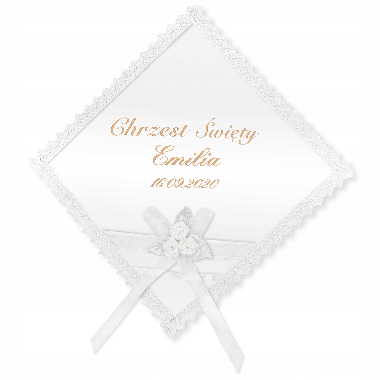 Szatka na CHRZEST HAFT + świeca do chrztu imię DATA CHRZTU
