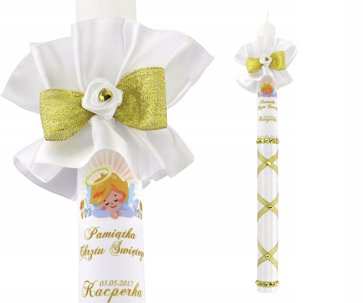 Świeca NA CHRZEST z ozdobami  imię i data CHRZTU prezent na chrzest