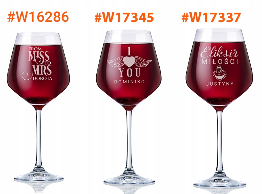 KIELISZEK do WINA z GRAWEREM XXL 860 ml WALENTYNKI