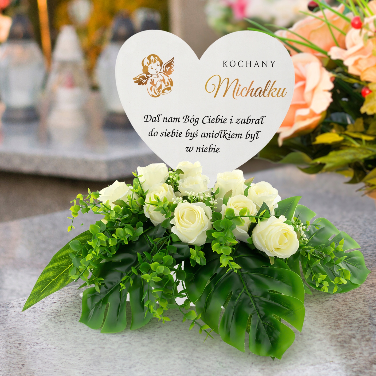 WIĄZANKA na GRÓB DZIECKA + PODSTAWKA z DEDYKACJĄ