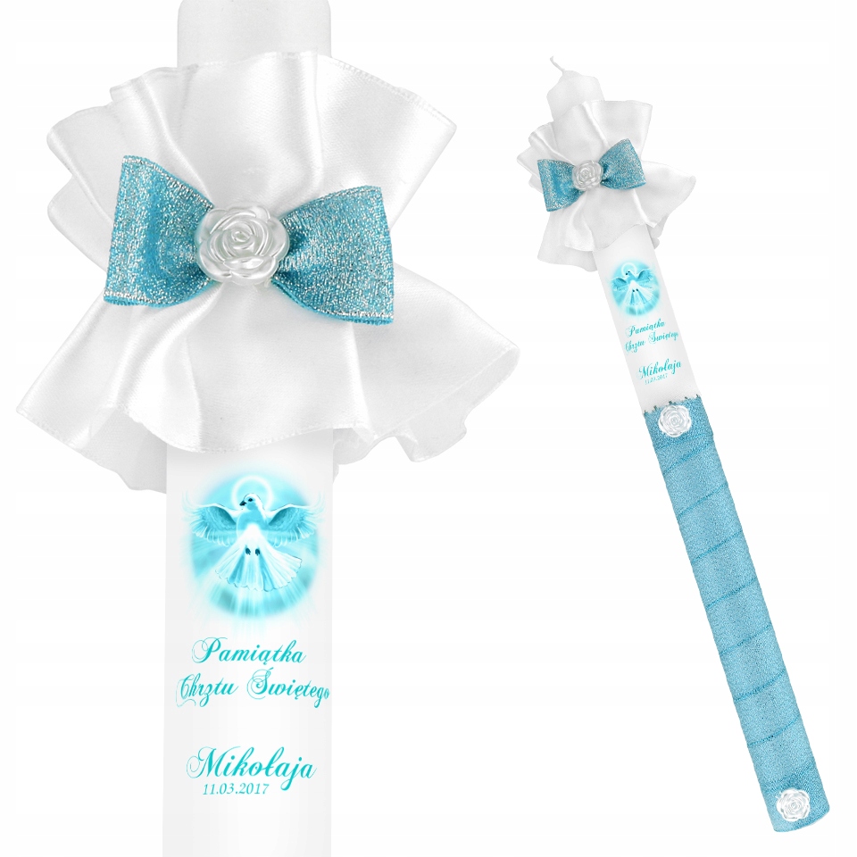 Zdobiona Świeca NA CHRZEST imię i data CHRZTU prezent na chrzest