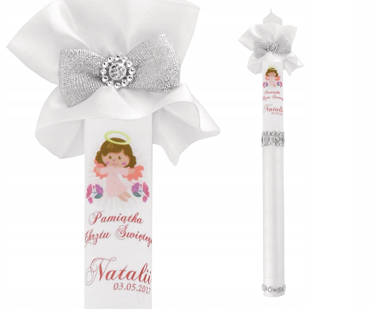 Świeca NA CHRZEST z ozdobami  imię i data CHRZTU prezent na chrzest