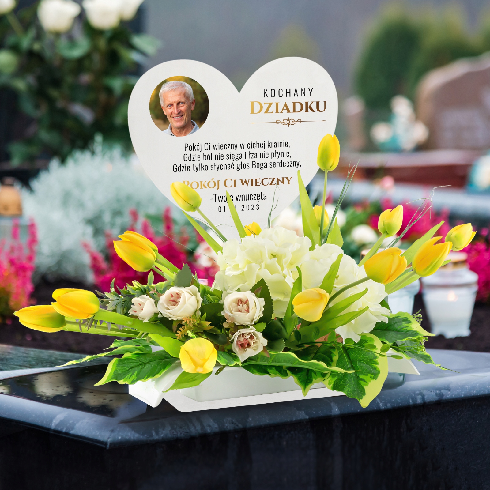 Wiązanka kwiatowa na GRÓB + PODSTAWKA z DEDYKACJĄ