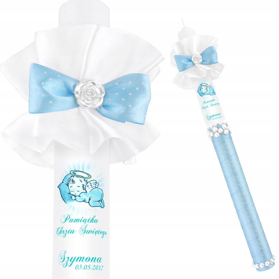 Zdobiona Świeca NA CHRZEST imię i data CHRZTU prezent na chrzest