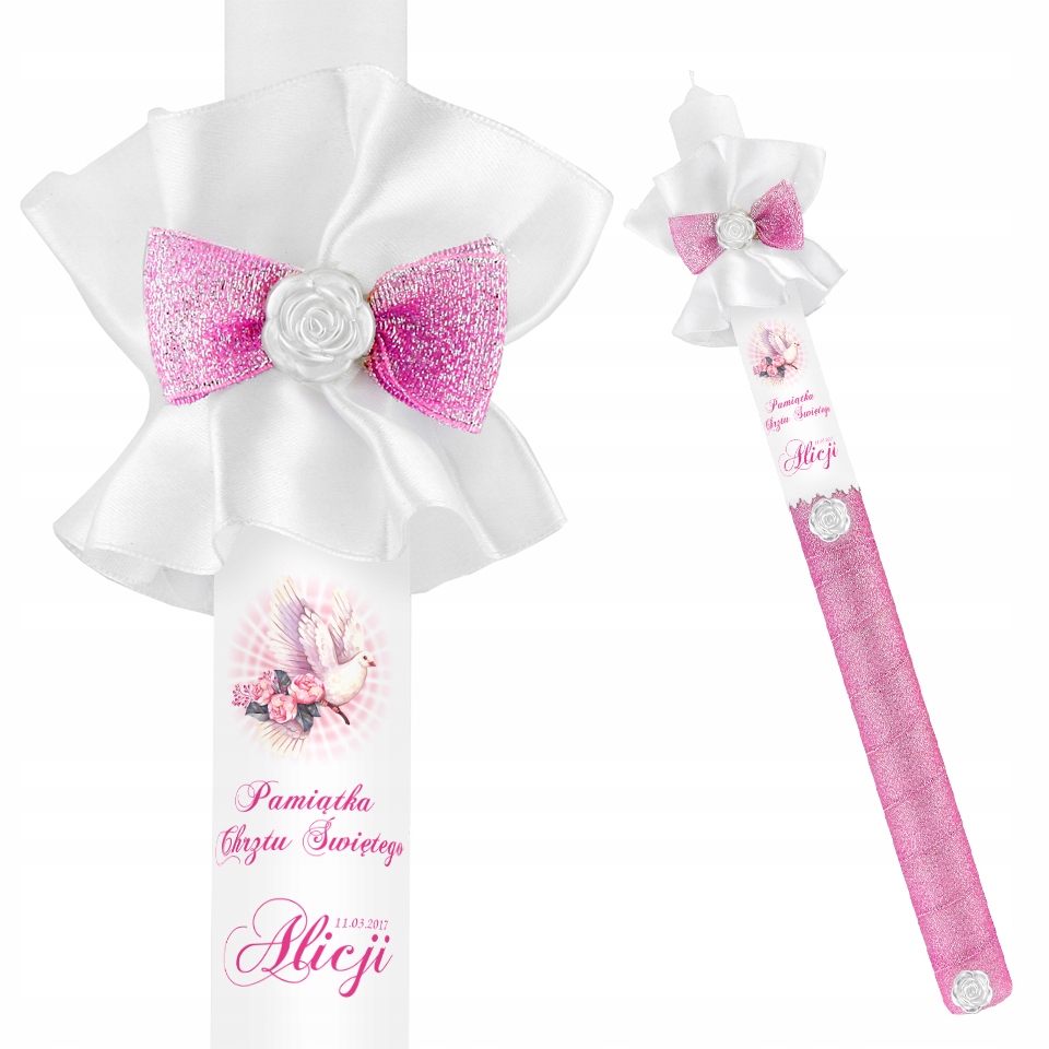 Zdobiona Świeca NA CHRZEST imię i data CHRZTU prezent na chrzest