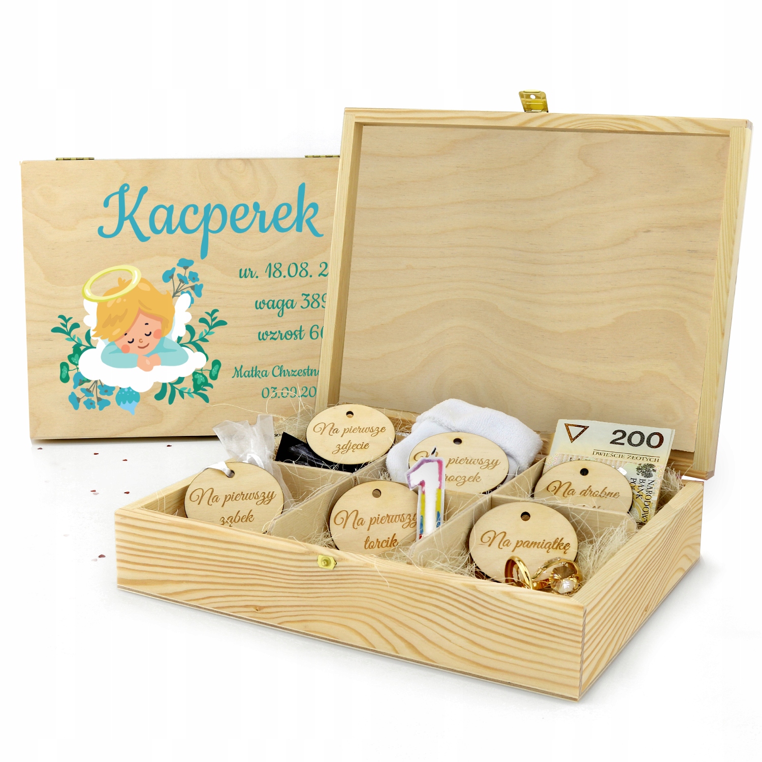Pudełko wspomnień NADRUK prezent na chrzest pamiątka chrztu
