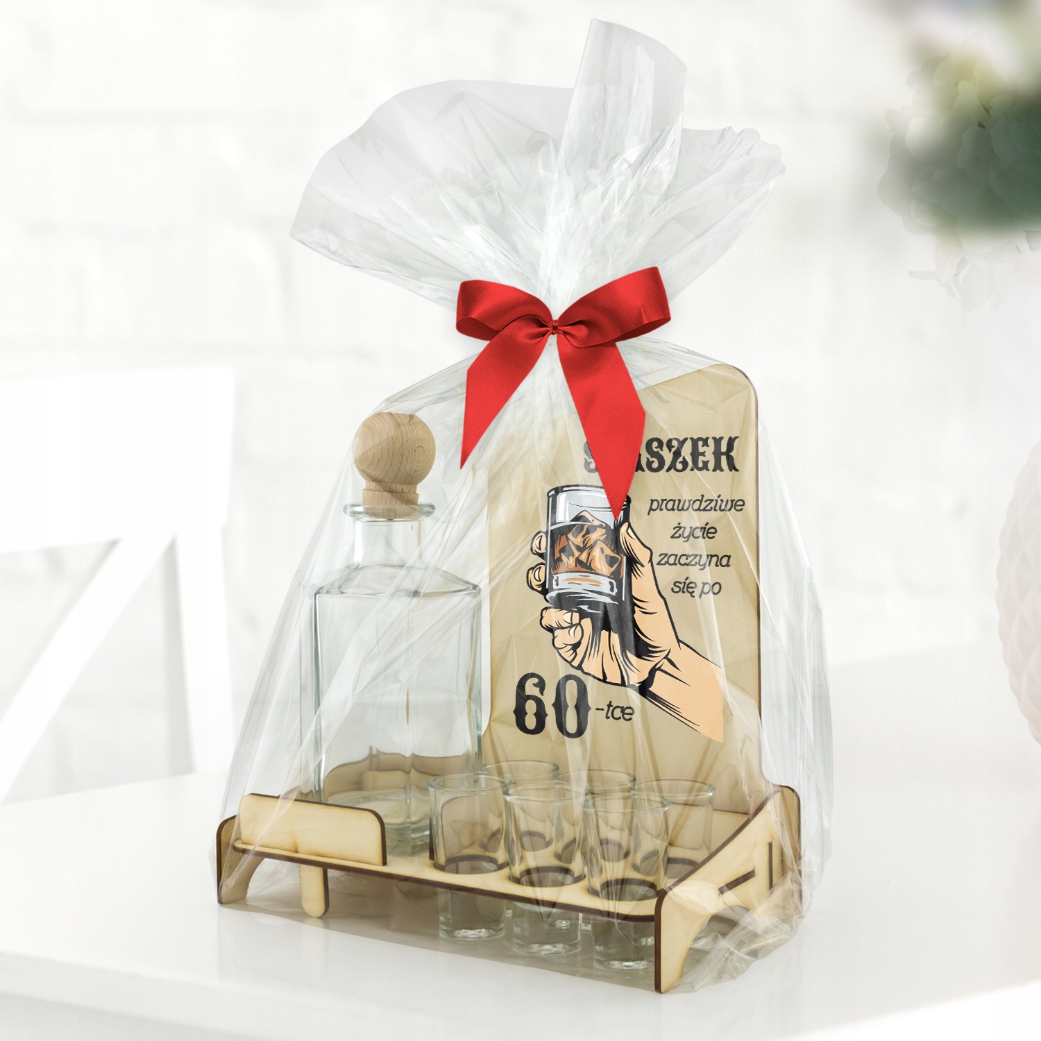 Karafka barek kieliszki z nadrukiem URODZINY 60