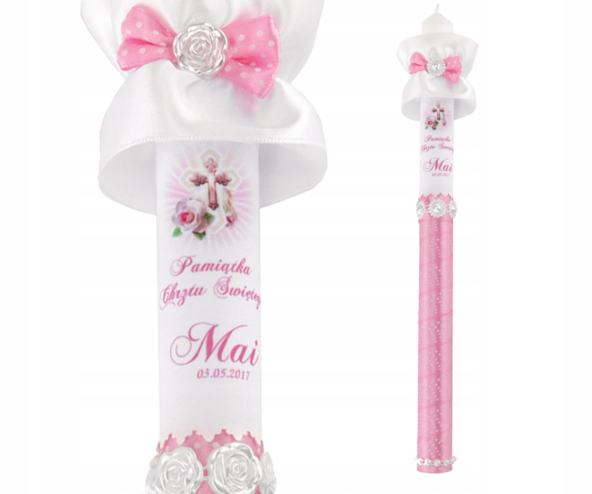 Świeca NA CHRZEST z ozdobami  imię i data CHRZTU prezent na chrzest