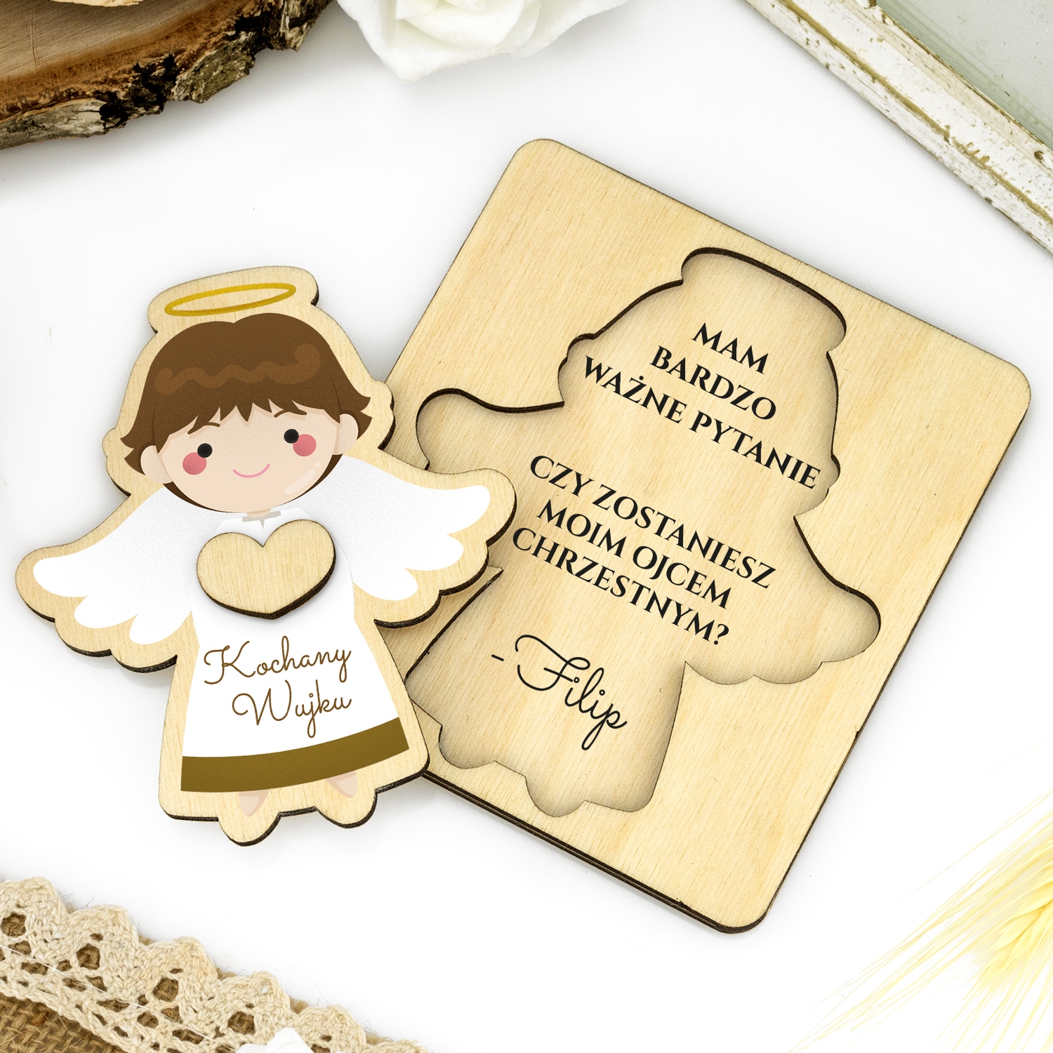 PROŚBA O BYCIE CHRZESTNYM pytanie nadruk aniołek