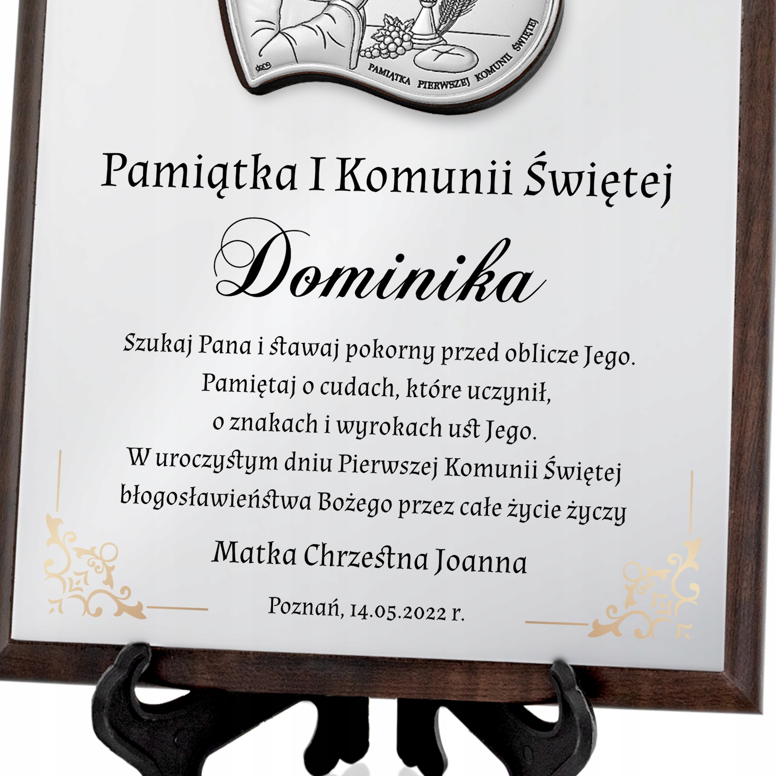 SREBRNY obrazek prezent na KOMUNIĘ z NADRUKIEM Pamiątka Komunii Chłopca