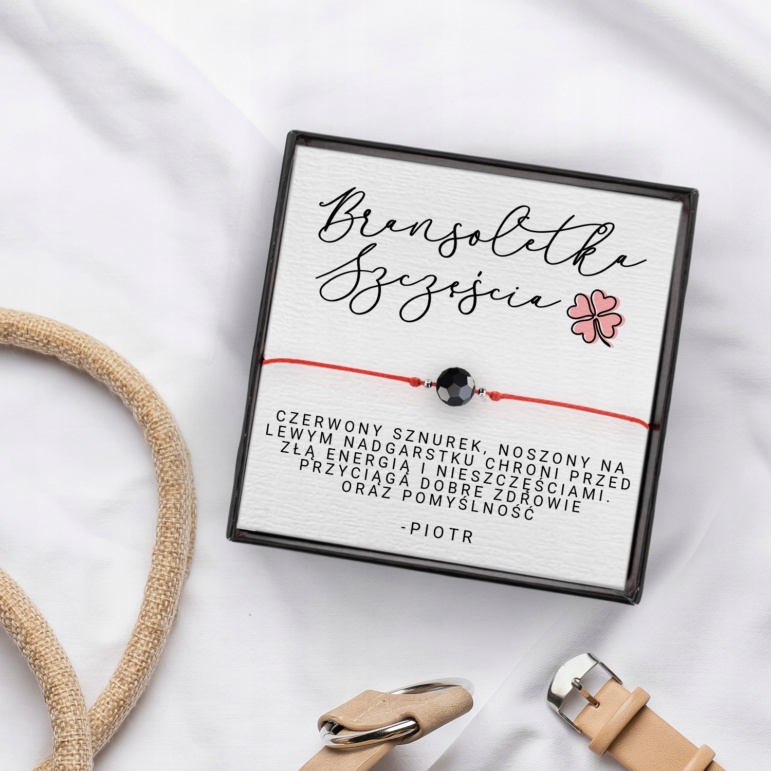 AMULET BRANSOLETKA na SZCZĘŚCIE turmalin DEDYKACJA