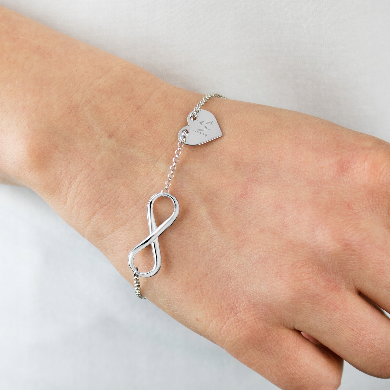 Srebrna bransoletka INFINITY ROCZNICA serce GRAWER