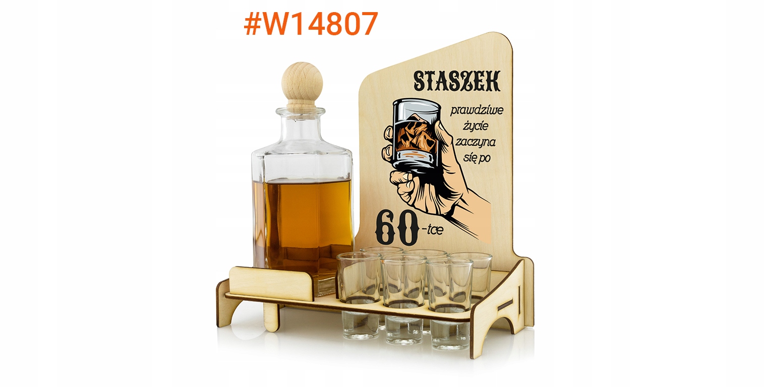 Karafka barek kieliszki z nadrukiem URODZINY 60