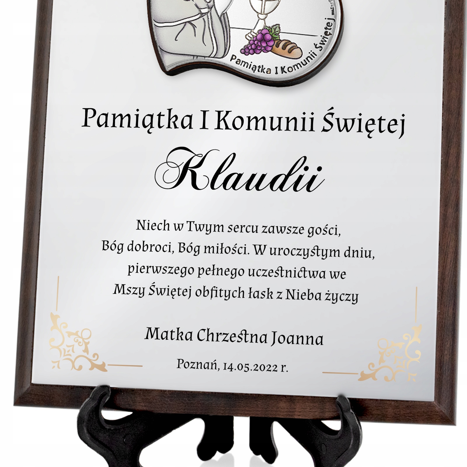 SREBRNY obrazek pamiątka I Komunii Świętej NADRUK