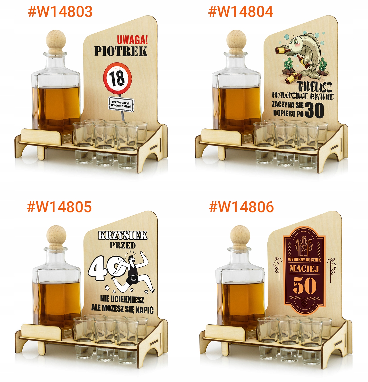 Karafka barek kieliszki z nadrukiem URODZINY 60