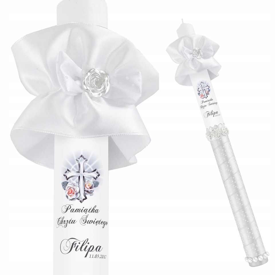 Zdobiona Świeca NA CHRZEST imię i data CHRZTU prezent na chrzest