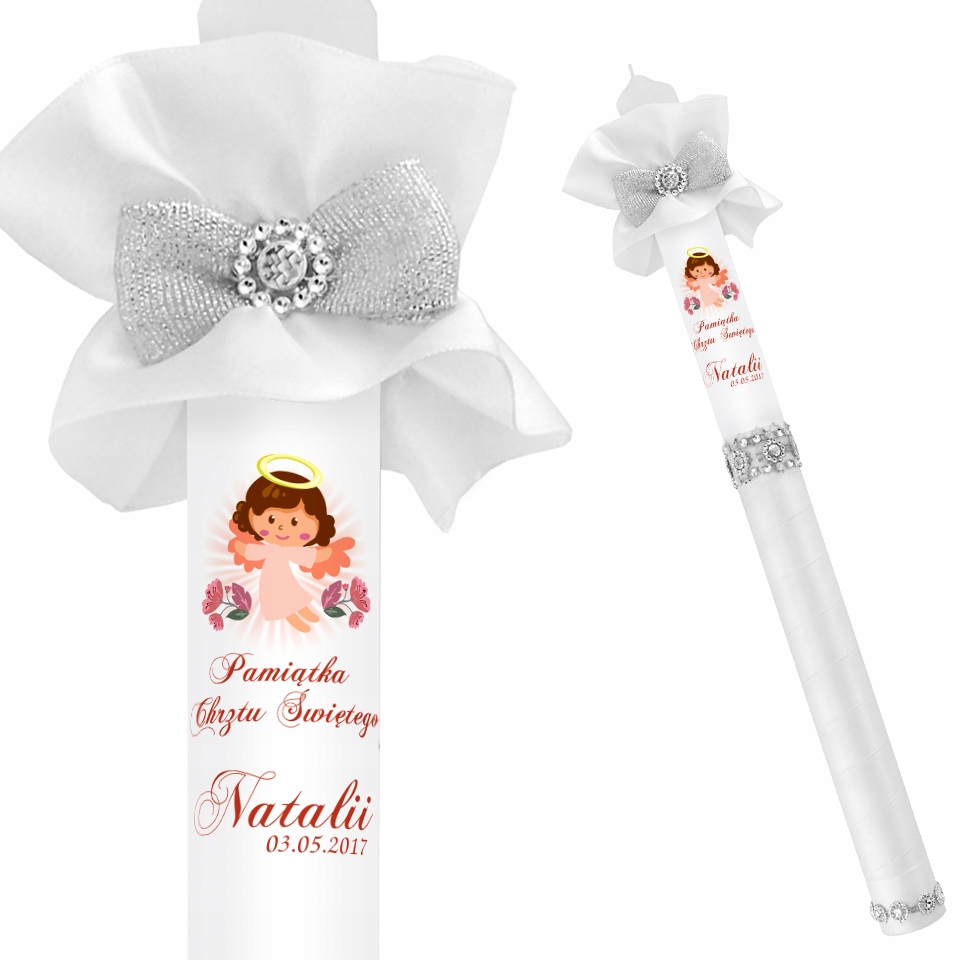 Świeca NA CHRZEST z ozdobami imię i data CHRZTU prezent na chrzest